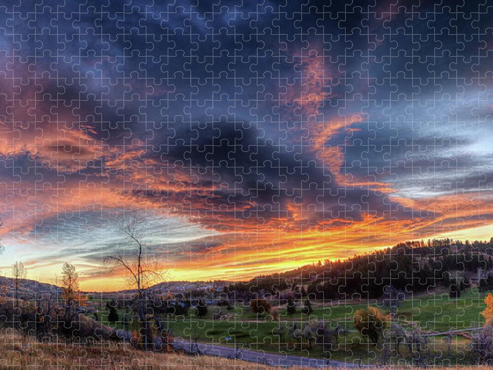 Sunrise Jigsaw Puzzle featuring the photograph Spearfish Canyon Golf Club Sunrise by Fiskr Larsen