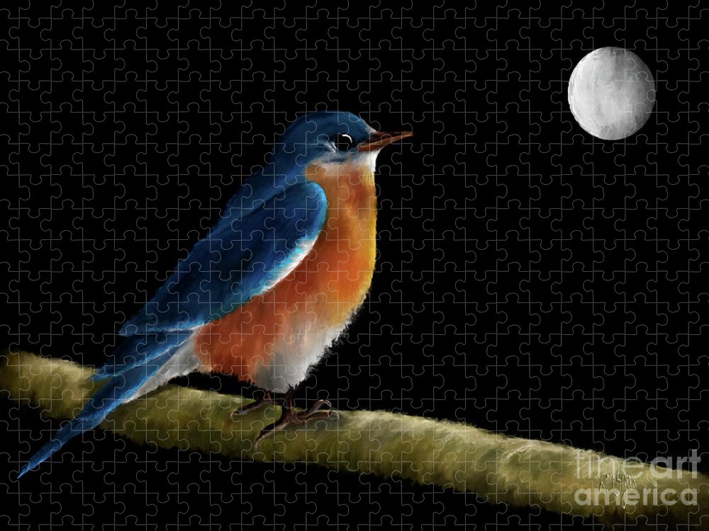 Bluebird Jigsaw Puzzle featuring the digital art Spellbound By The Light Of The Silvery Moon by Lois Bryan