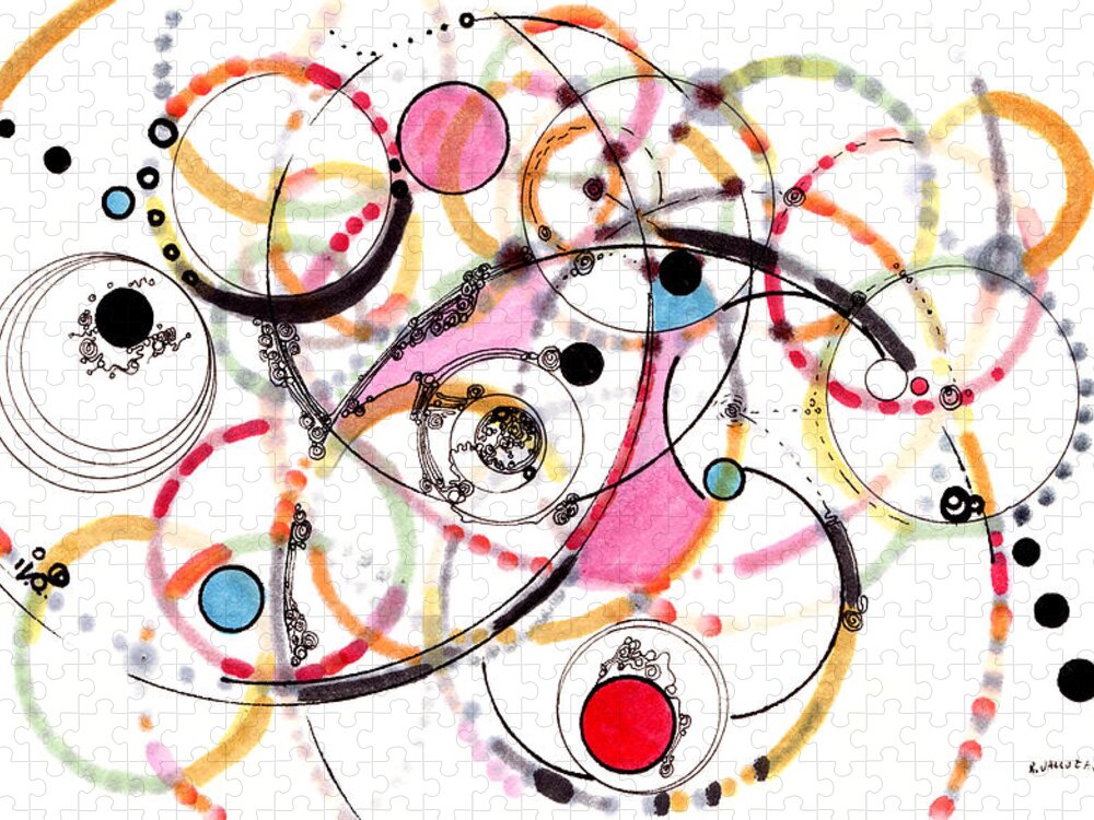 Circles Jigsaw Puzzle featuring the drawing Spheres of Influence by Regina Valluzzi