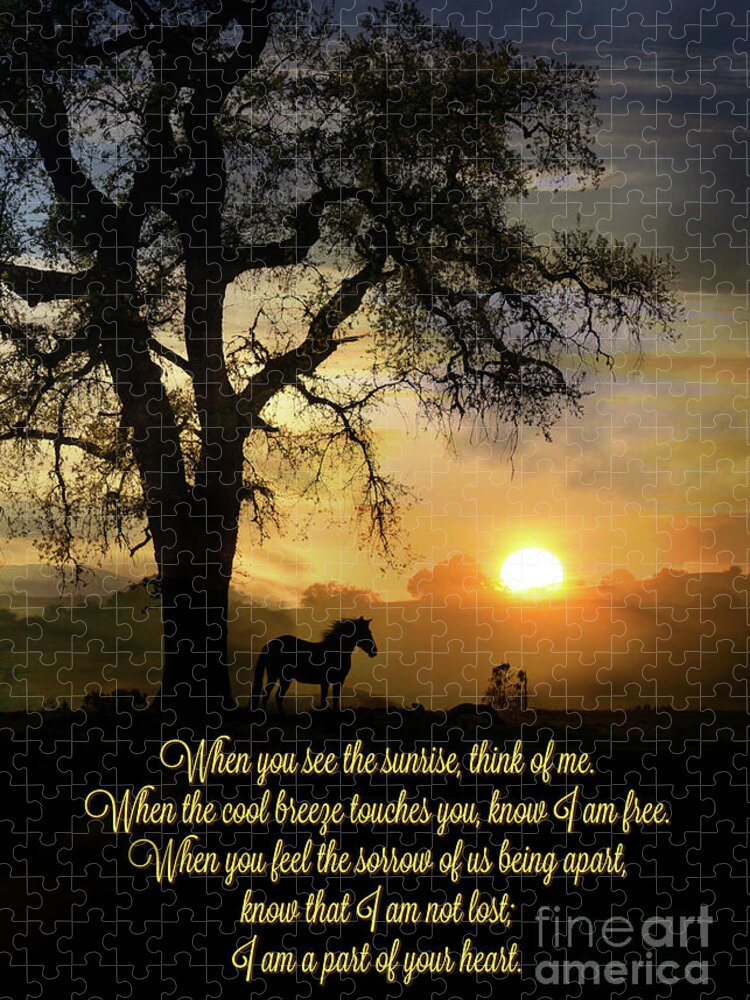 Sympathy Jigsaw Puzzle featuring the photograph Spiritual Memorial Sympathy Horse and Oak Tree Poem by Stephanie Laird