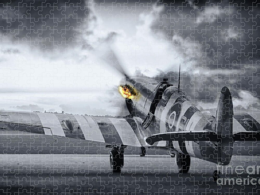 Spitfire Jigsaw Puzzle featuring the photograph Spitfire AB910 Spitting Fire by Airpower Art