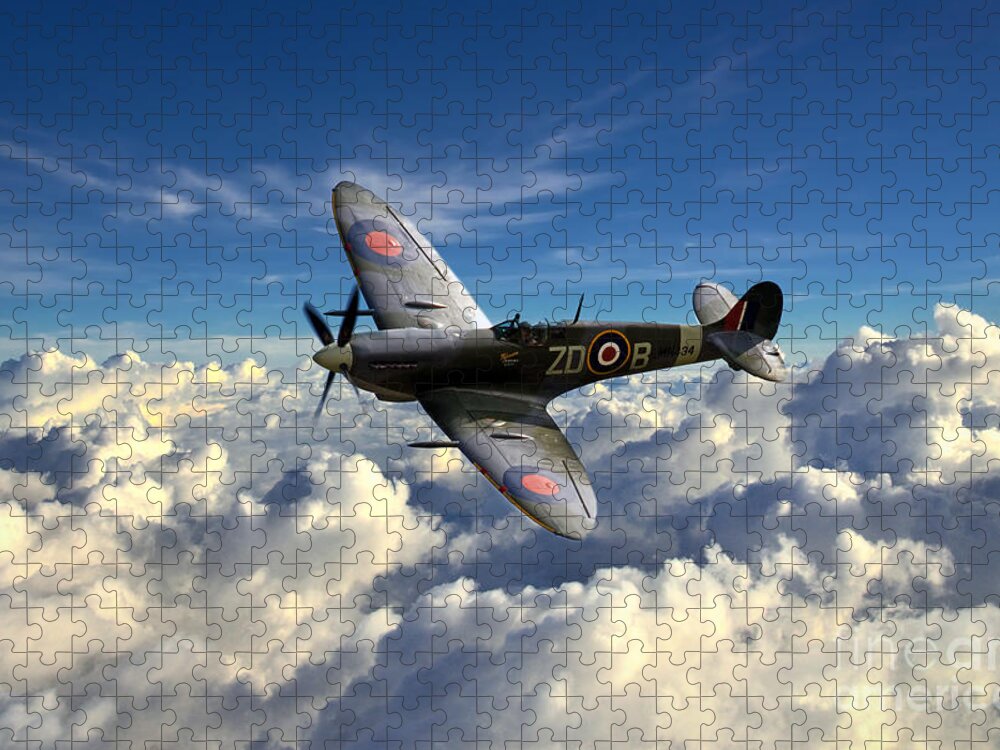 Supermarine Jigsaw Puzzle featuring the digital art Spitfire MH434 by Airpower Art