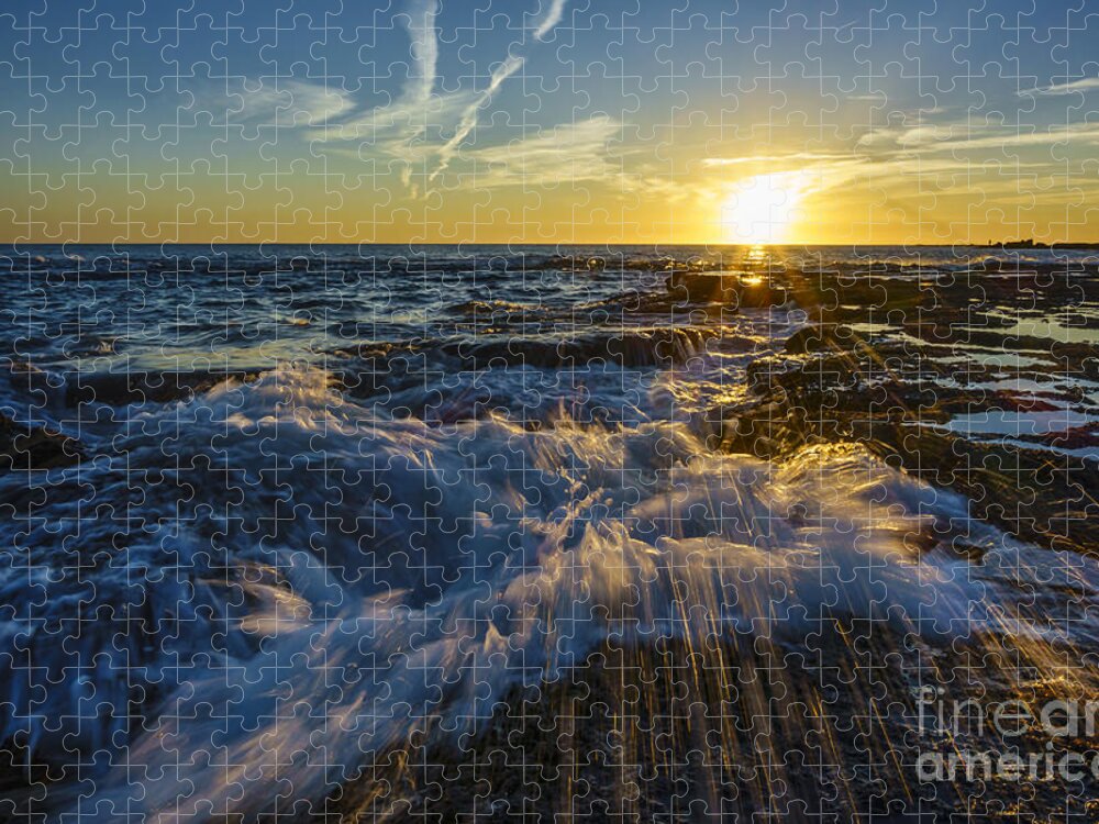 Andalucia Jigsaw Puzzle featuring the photograph Splash Wave on Sunset Cadiz Sapin by Pablo Avanzini