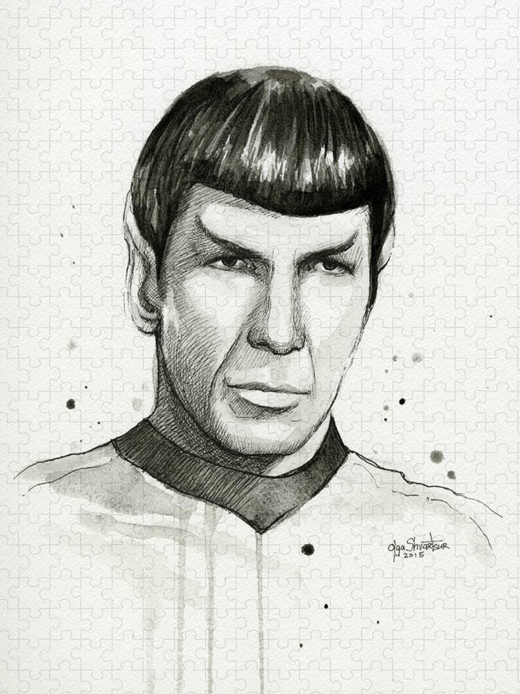 Star Trek Jigsaw Puzzle featuring the painting Spock Watercolor Portrait by Olga Shvartsur