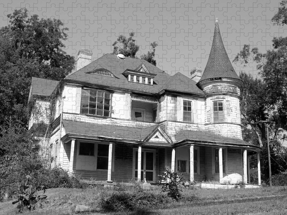 Chester South Carolina Jigsaw Puzzle featuring the photograph Spooky Chester South Carolina House 1 BW by Joseph C Hinson