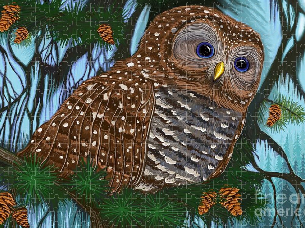 Owl Jigsaw Puzzle featuring the digital art Spotted Owl by Nick Gustafson