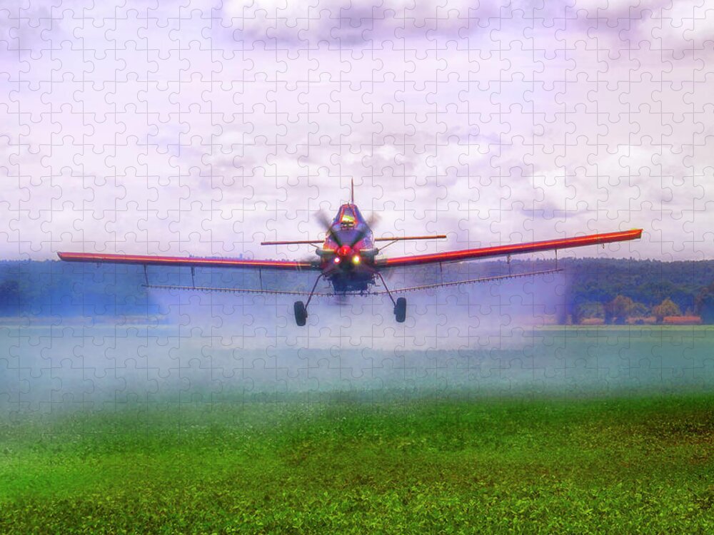 Crop Duster Jigsaw Puzzle featuring the photograph Spraying the Fields - Crop Duster - Aviation by Jason Politte