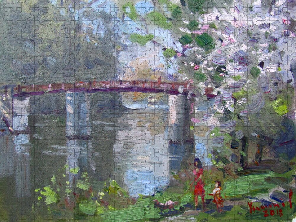 Spring Jigsaw Puzzle featuring the painting Spring at Dog Walking Park by Ylli Haruni