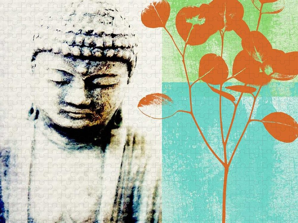 Buddha Jigsaw Puzzle featuring the mixed media Spring Buddha by Linda Woods