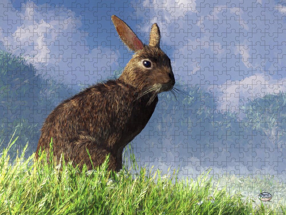 Spring Bunny Jigsaw Puzzle featuring the digital art Spring Bunny by Daniel Eskridge