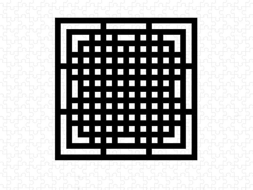 Square Print Grid Geometry Abstract Op Art Figure Ground Jigsaw Puzzle featuring the digital art Square grid 3 black by Jerry Daniel