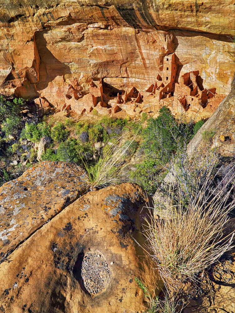 Square Tower House Jigsaw Puzzle featuring the photograph Square Tower House at Mesa Verde National Park - Colorado - Pueblo by Jason Politte