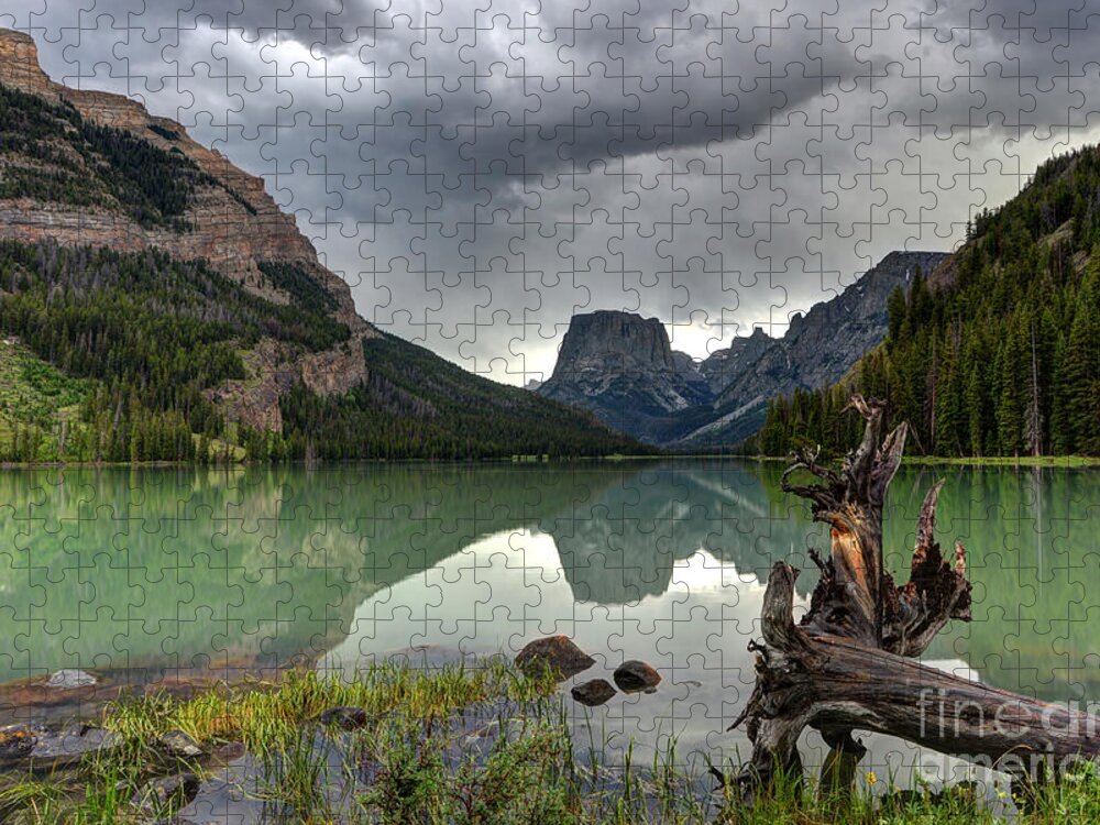 Wyoming Jigsaw Puzzle featuring the photograph Squaretop Mountain Reflected in Upper Green River Lake during Thunderstorm by Gary Whitton