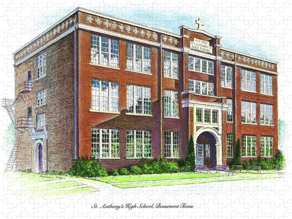 St. Anthony's Jigsaw Puzzle featuring the drawing St. Anthony's High School by Randy Welborn