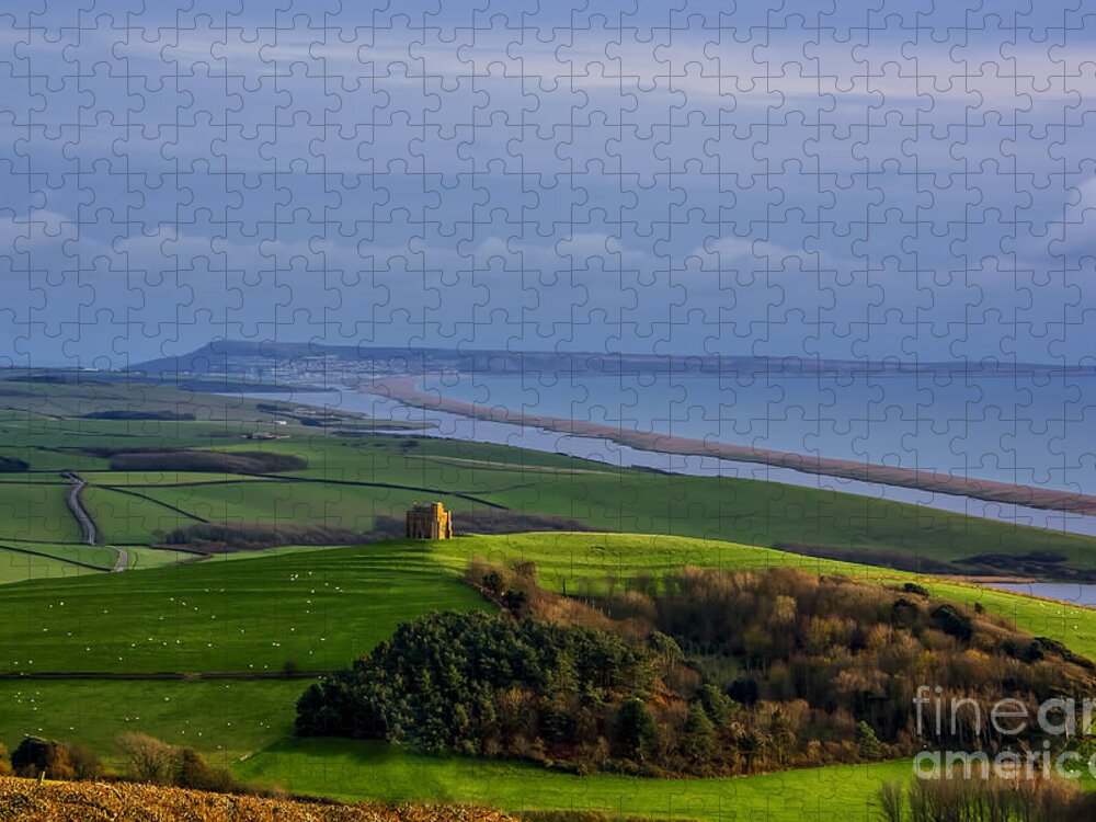 St Catherines Chapel Jigsaw Puzzle featuring the photograph St Catherines Chapel and Chesil Beach by Chris Thaxter