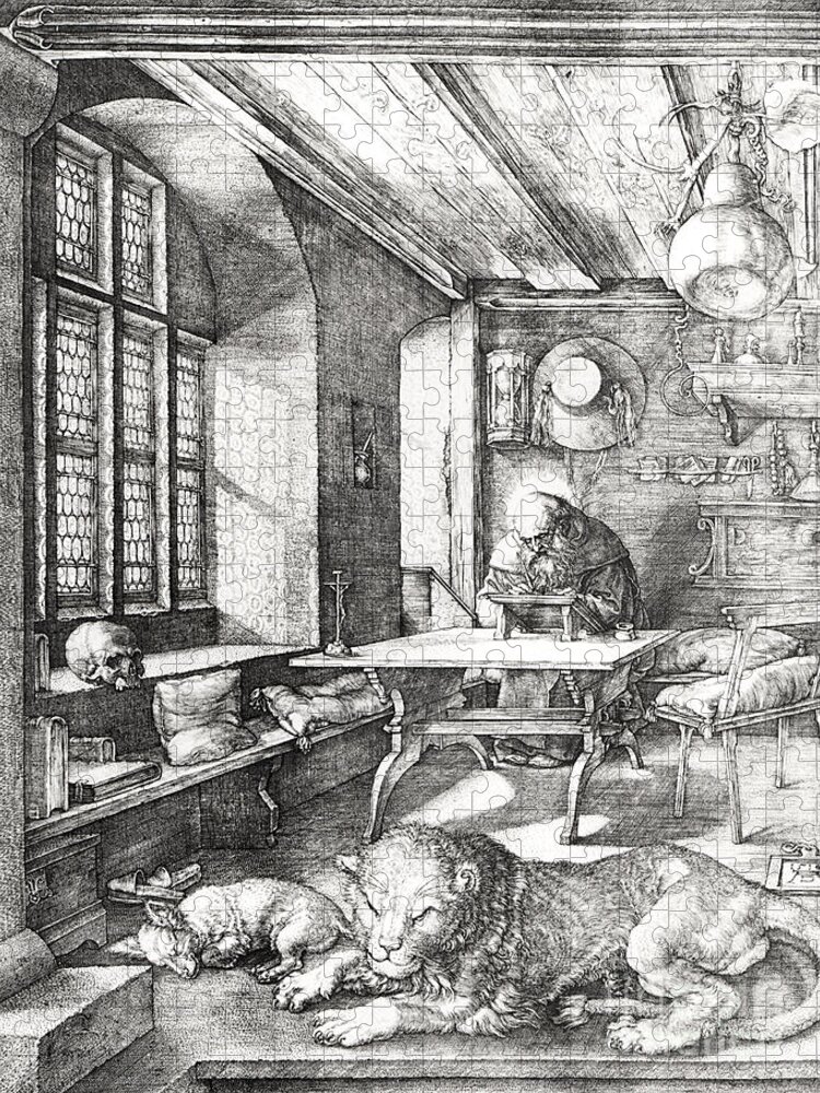 Jerome Jigsaw Puzzle featuring the drawing St Jerome In His Study by Albrecht Durer
