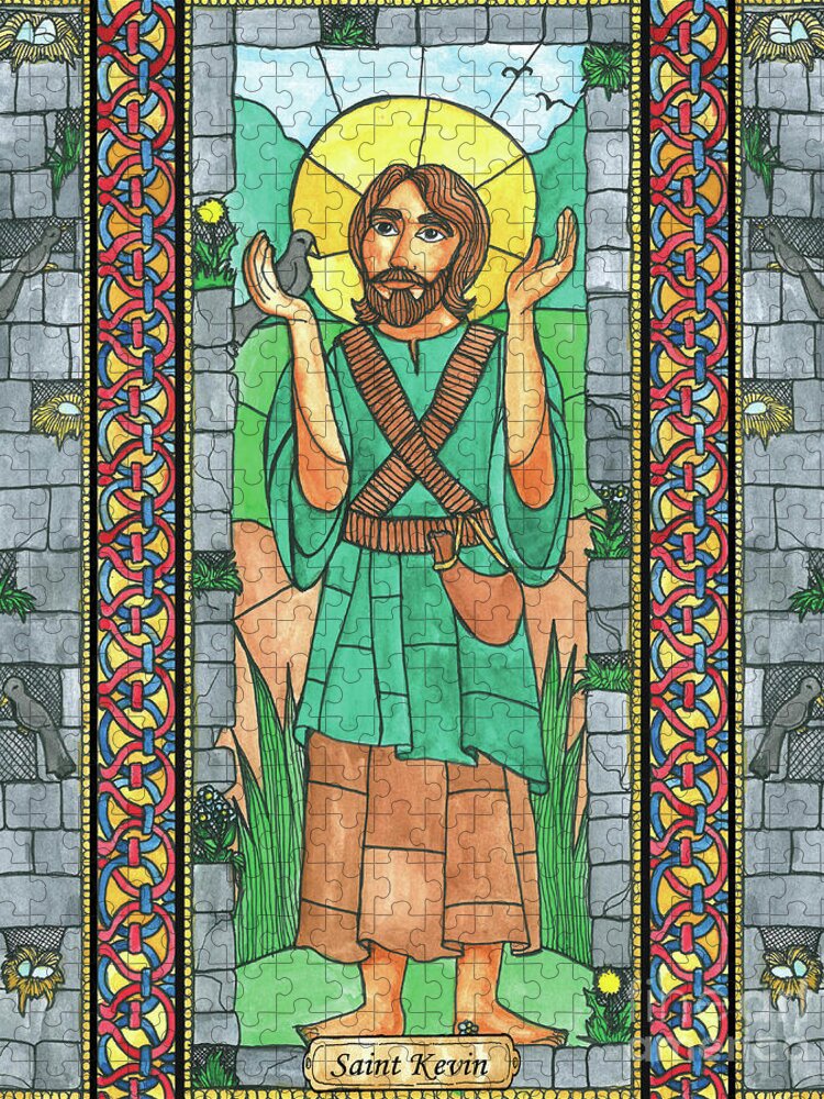 Saint Kevin Jigsaw Puzzle featuring the painting St. Kevin by Brenda Nippert