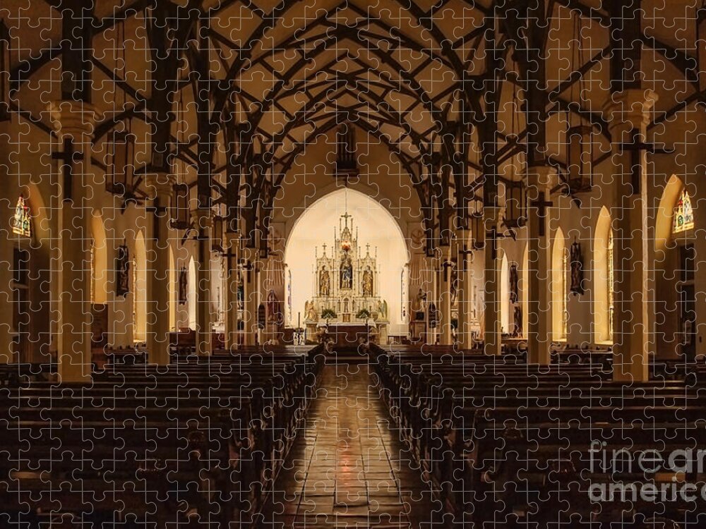 St. Louis Catholic Church Of Castroville Texas Jigsaw Puzzle featuring the photograph St. Louis Catholic Church of Castroville Texas by Priscilla Burgers