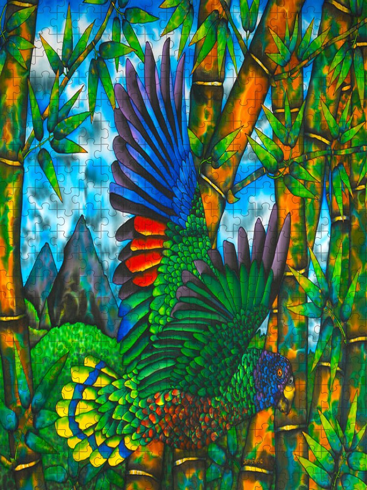 St. Lucia Parrot Jigsaw Puzzle featuring the painting Gwi Gwi St. Lucia Amazon Parrot - Exotic Bird by Daniel Jean-Baptiste