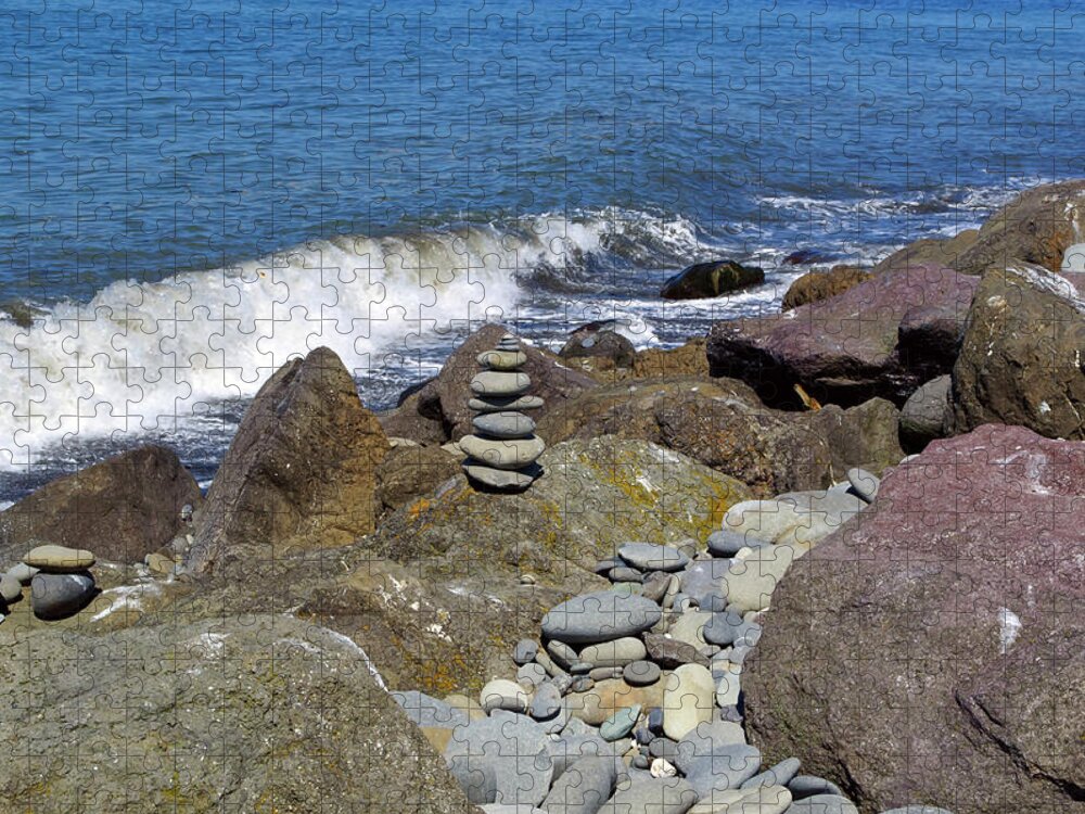 Stacked Rocks Jigsaw Puzzle featuring the photograph Stacked against the Waves by Tikvah's Hope