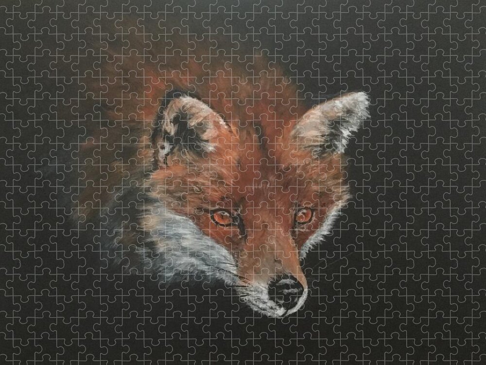 Fox Jigsaw Puzzle featuring the painting Red Fox in Stalking Mode by Jean Walker