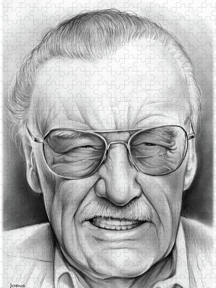 Stan Lee Jigsaw Puzzle featuring the drawing Stan Lee by Greg Joens