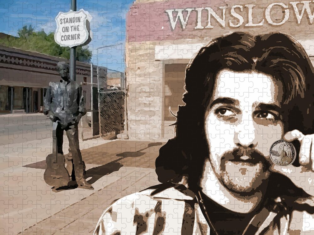 Glenn Frey Jigsaw Puzzle featuring the drawing Standin On The Corner by Greg Joens