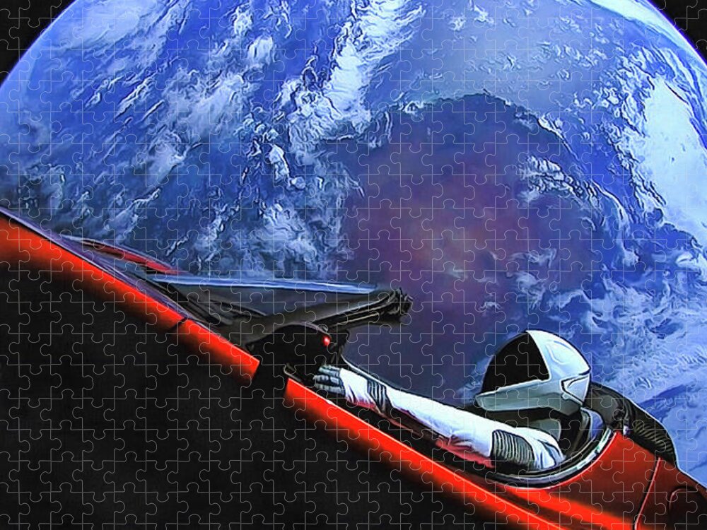 Starman Jigsaw Puzzle featuring the photograph Starman in Tesla with planet earth by SpaceX