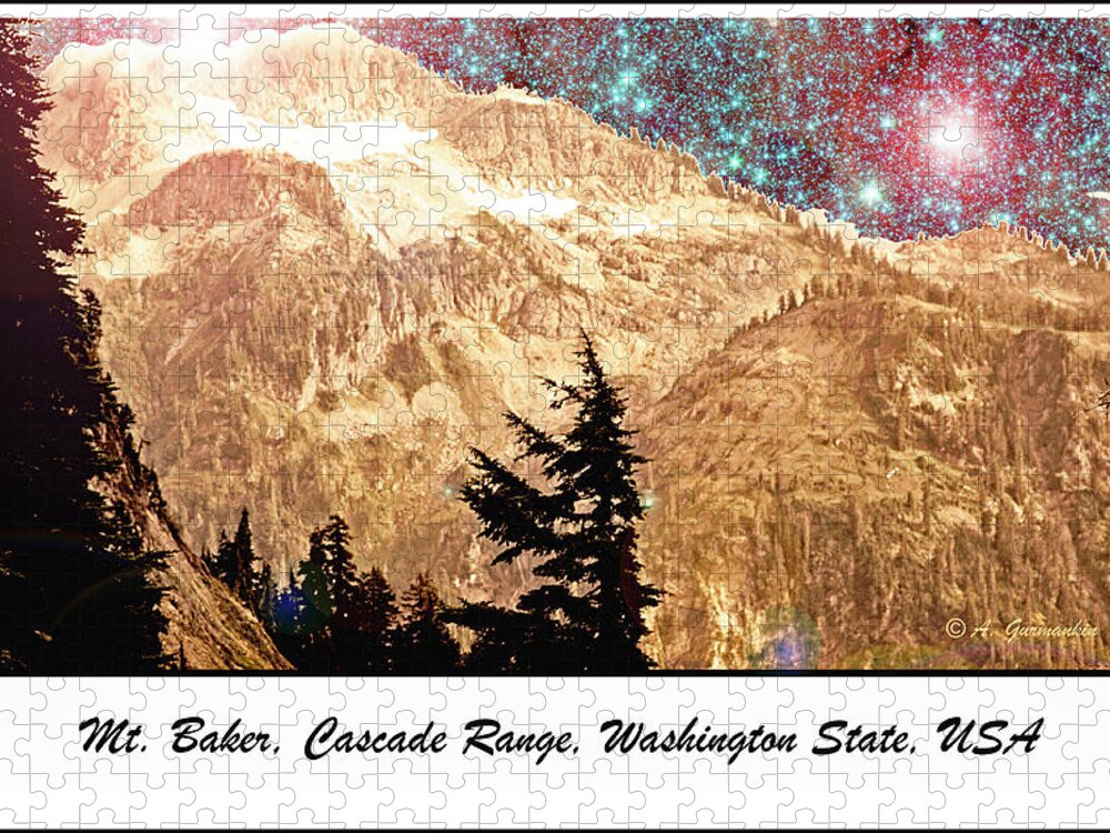 Starry Jigsaw Puzzle featuring the drawing Starry Night Over Mount Baker by A Macarthur Gurmankin