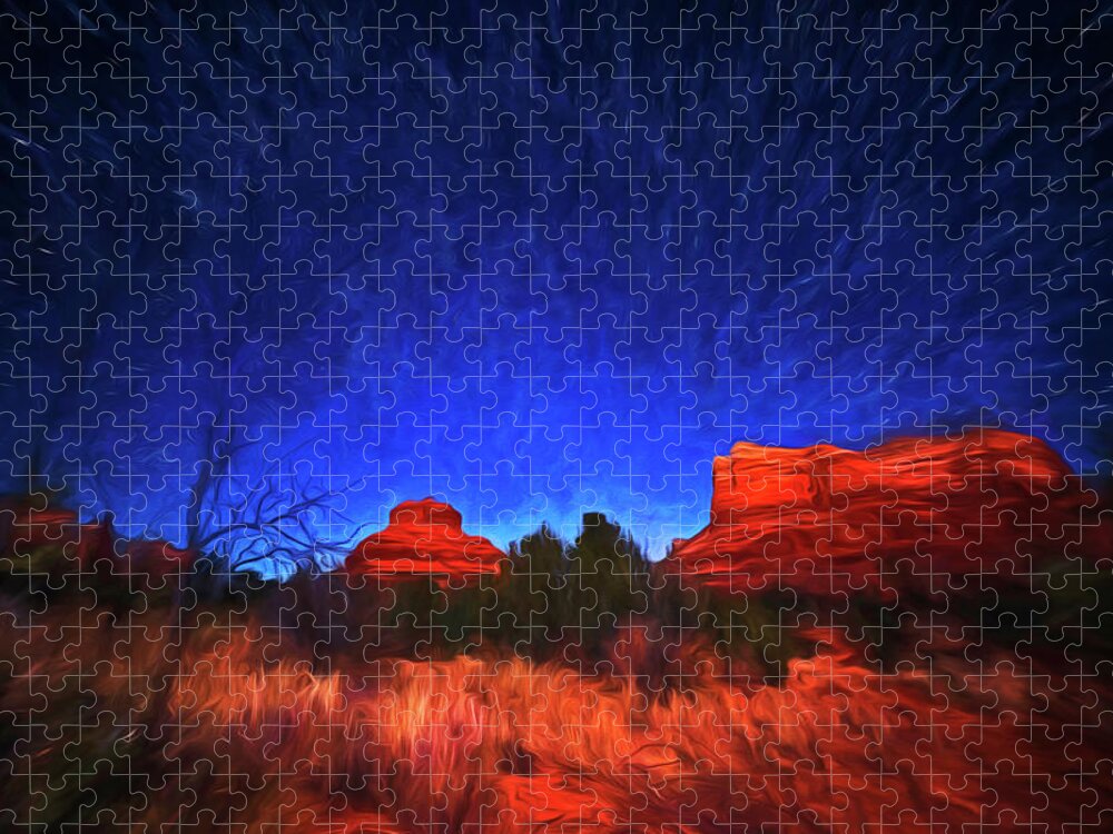 Sedona Jigsaw Puzzle featuring the photograph Starry Sky over Bell Rock in Sedona AZ Arizona Painterly by Toby McGuire
