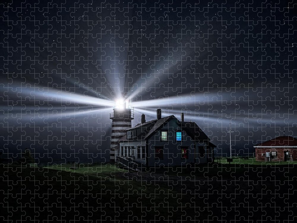West Quoddy Head Lighthouse Jigsaw Puzzle featuring the photograph Stars and Light Beams - West Quoddy Head Lighthouse by Marty Saccone