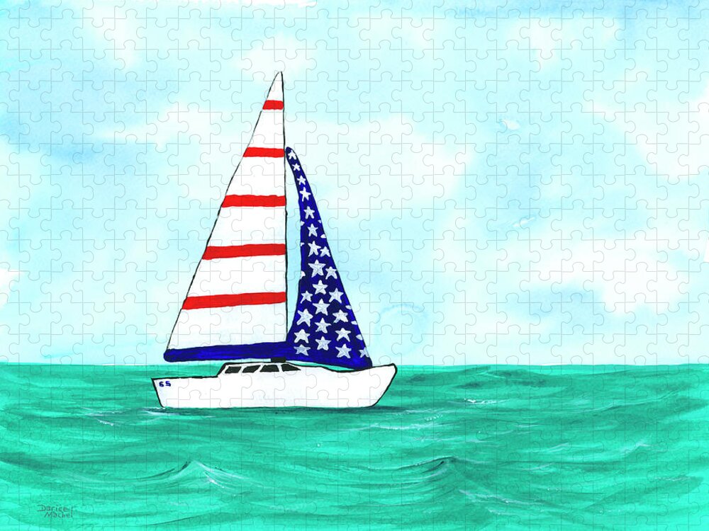 Darice Jigsaw Puzzle featuring the painting Stars and Strips Sailboat by Darice Machel McGuire