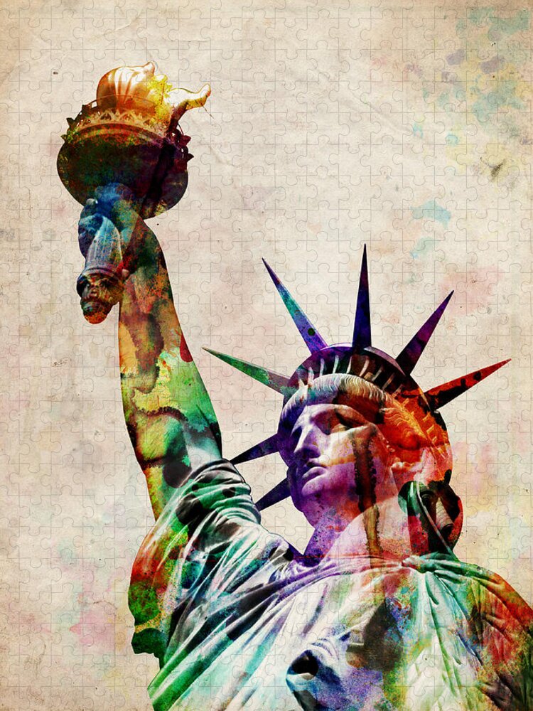 Statue Of Liberty Jigsaw Puzzle featuring the digital art Statue of Liberty by Michael Tompsett
