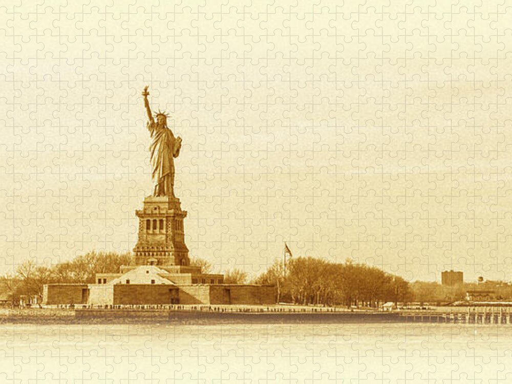United Jigsaw Puzzle featuring the photograph Statue of Liberty Old Yellow by Pelo Blanco Photo