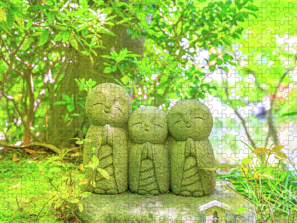 Kamakura Jigsaw Puzzle featuring the photograph Statues of Jizo by Benny Marty