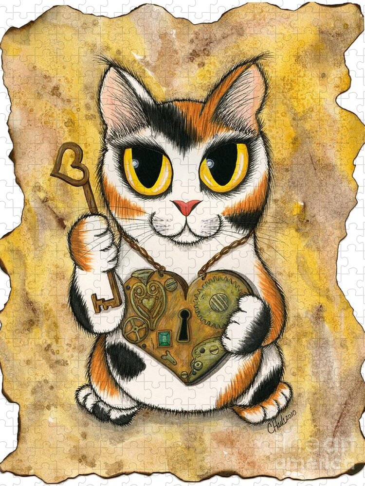 Steampunk Jigsaw Puzzle featuring the painting Steampunk Valentine Cat by Carrie Hawks