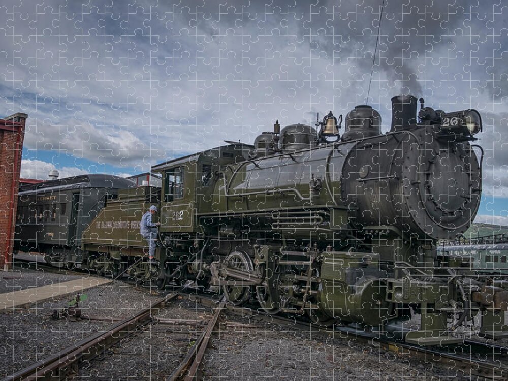 Railroad Tracks Jigsaw Puzzle featuring the photograph Steamtown locomotive 26 at Scranton PA 1 by Jim Pearson
