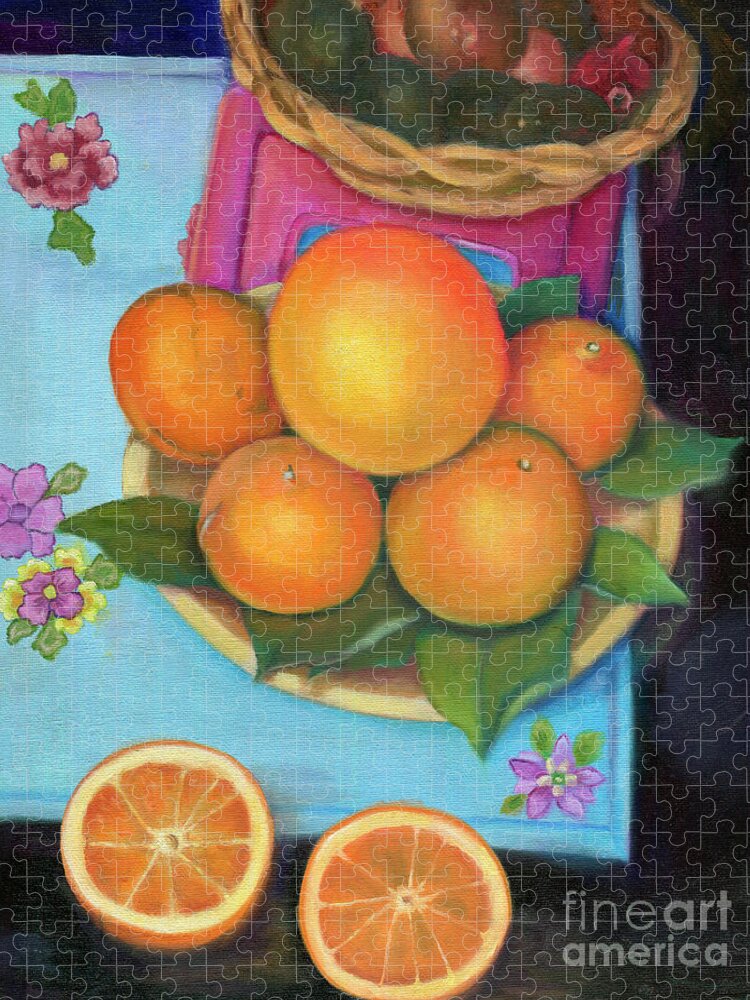 Still Life Jigsaw Puzzle featuring the painting Still Life Oranges and Grapefruit by Marlene Book