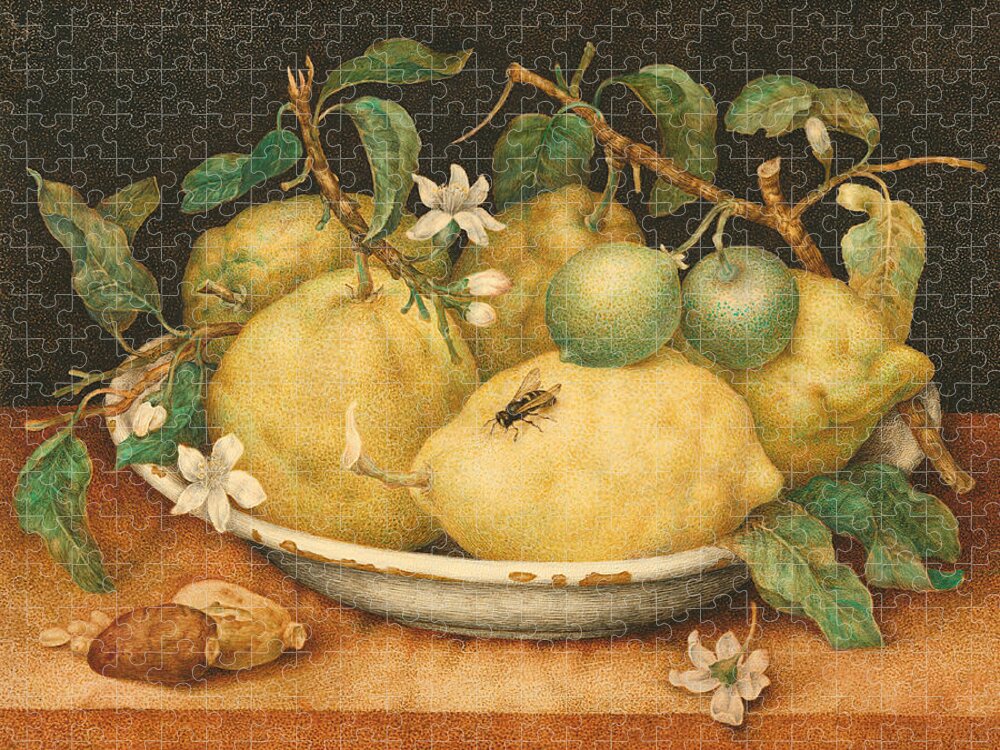 Lemons Jigsaw Puzzle featuring the painting Still Life with a Bowl of Citrons by Giovanna Garzoni