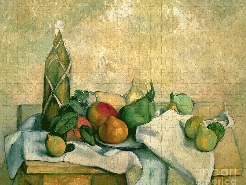 Still Puzzle featuring the painting Still Life with Bottle of Liqueur by Paul Cezanne