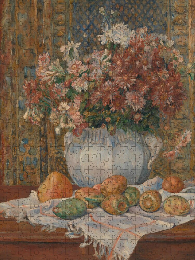 19th Century Art Jigsaw Puzzle featuring the painting Still Life with Flowers and Prickly Pears by Auguste Renoir