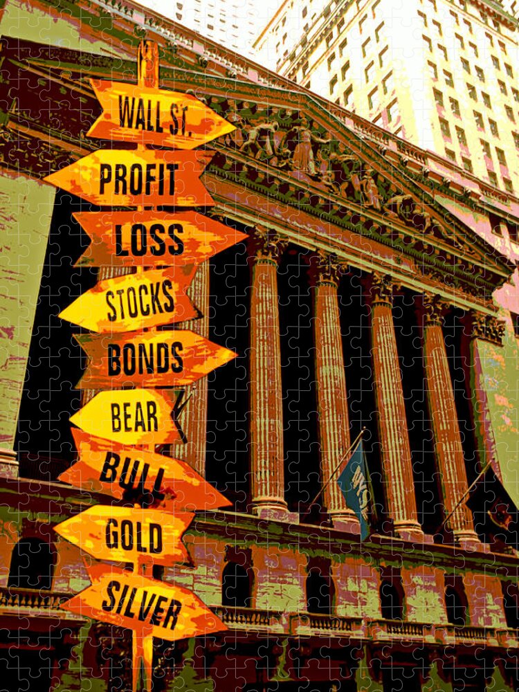Stock Exchange Jigsaw Puzzle featuring the photograph Stock exchange and signs by Garry Gay