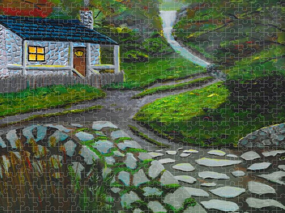Stone Cabin Jigsaw Puzzle featuring the painting Stone Cabin by David Bigelow