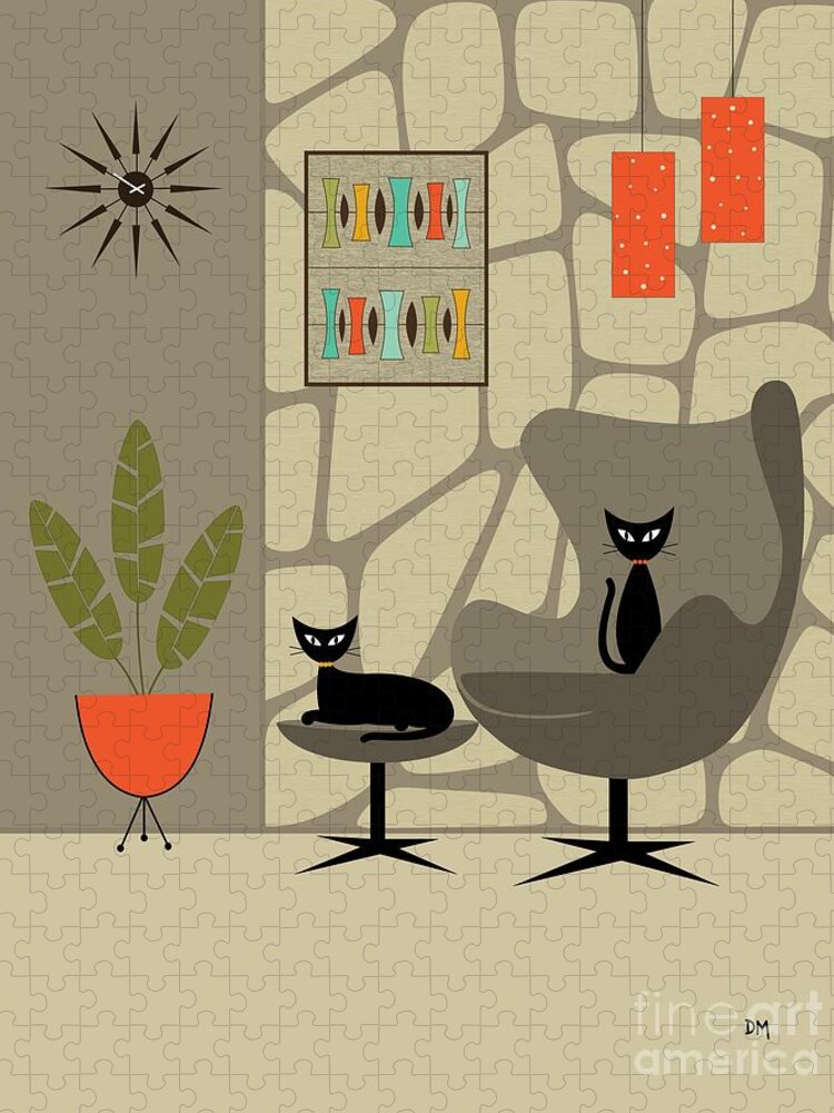 Mid Century Modern Jigsaw Puzzle featuring the digital art Stone Wall by Donna Mibus