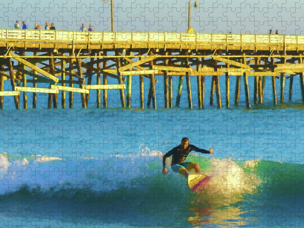 Beach Jigsaw Puzzle featuring the photograph Stop My Turn Surfing Watercolor by Scott Campbell