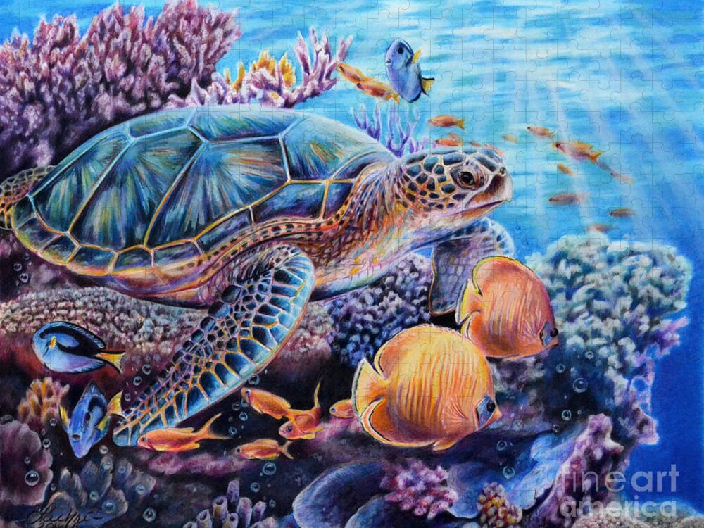 Sea Turtle Jigsaw Puzzle featuring the painting Stories I tell by Lachri