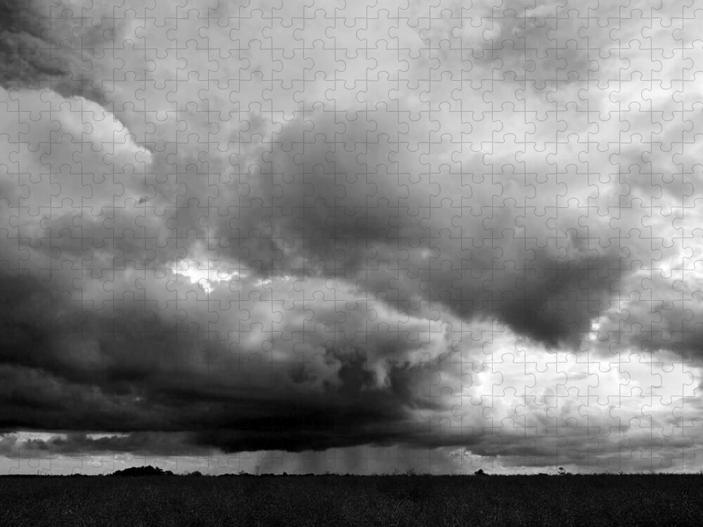 Cloudscape Jigsaw Puzzle featuring the photograph Storm Clouds Falling In Black And White by Gill Billington