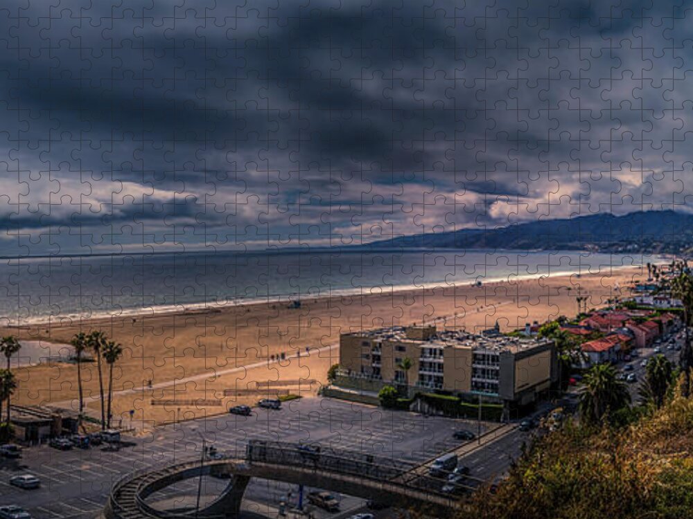Sunset Jigsaw Puzzle featuring the photograph Storm Watch Over Malibu - Panarama by Gene Parks