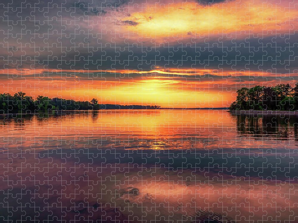 Sunset Jigsaw Puzzle featuring the photograph Stormy Reflections by Susan Rissi Tregoning