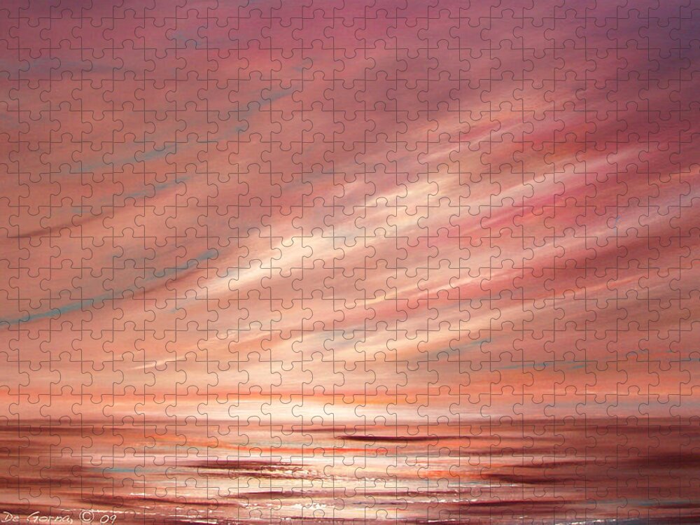 Sunset Jigsaw Puzzle featuring the painting Strawberry Sky Sunset by Gina De Gorna